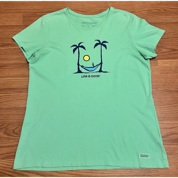 Life Is Good Tops - LIFE IS GOOD Green Crusher Tee Graphic Shirt Beach Palm Tropical Women's Size L